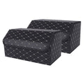 NNEAGS 2X Leather Car Boot Collapsible Foldable Trunk Cargo Organizer Portable Storage Box Black/Gold Stitch Large