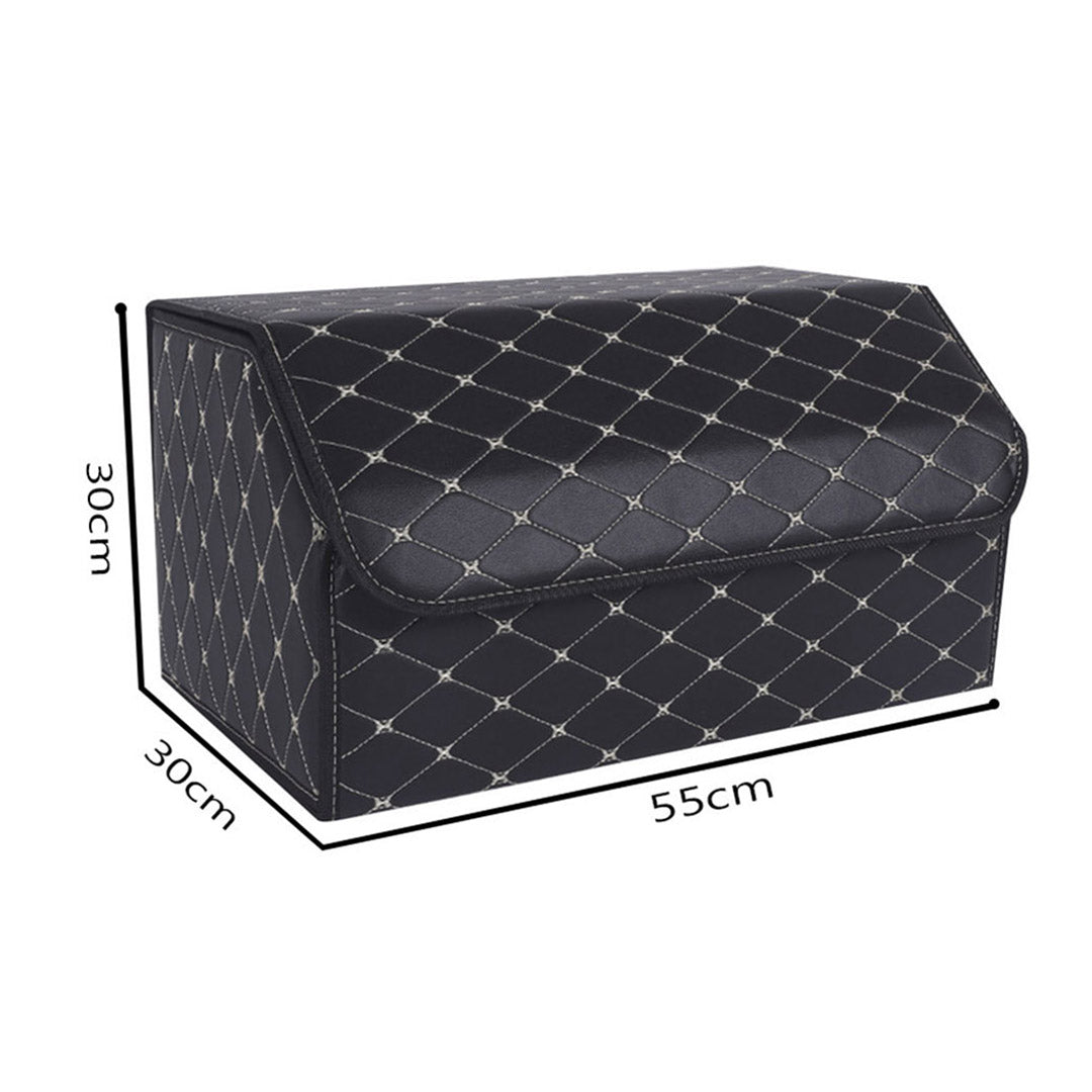 NNEAGS 2X Leather Car Boot Collapsible Foldable Trunk Cargo Organizer Portable Storage Box Black/Gold Stitch Large