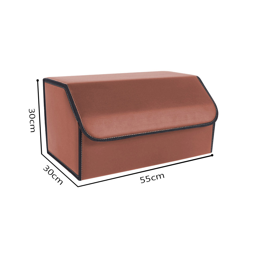 NNEAGS 4X Leather Car Boot Collapsible Foldable Trunk Cargo Organizer Portable Storage Box Coffee Large