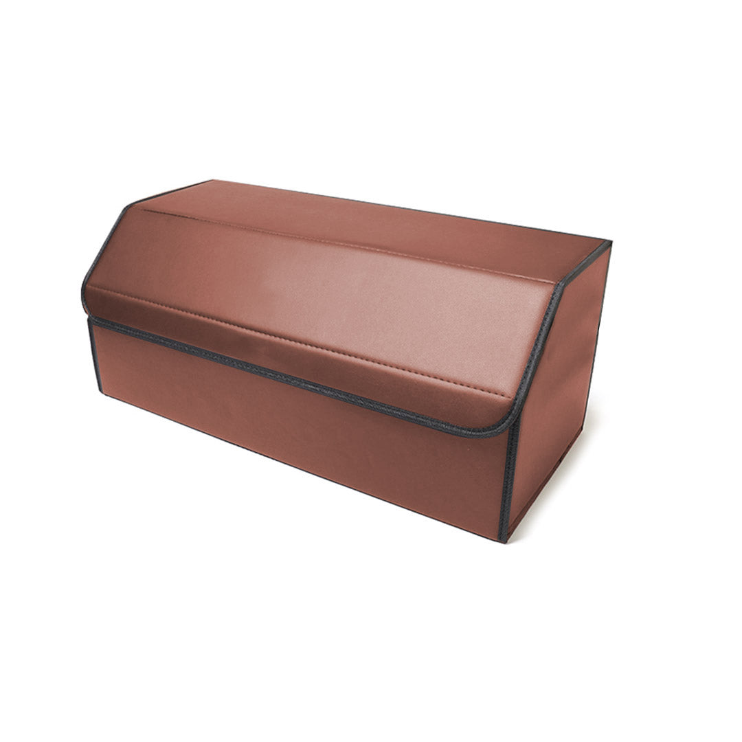 NNEAGS 4X Leather Car Boot Collapsible Foldable Trunk Cargo Organizer Portable Storage Box Coffee Large