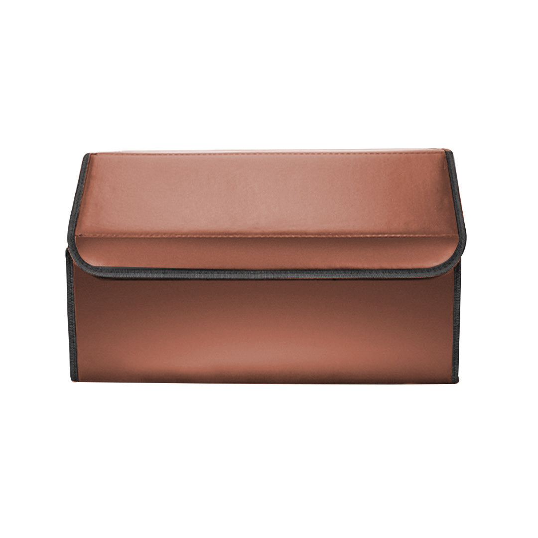 NNEAGS 4X Leather Car Boot Collapsible Foldable Trunk Cargo Organizer Portable Storage Box Coffee Large