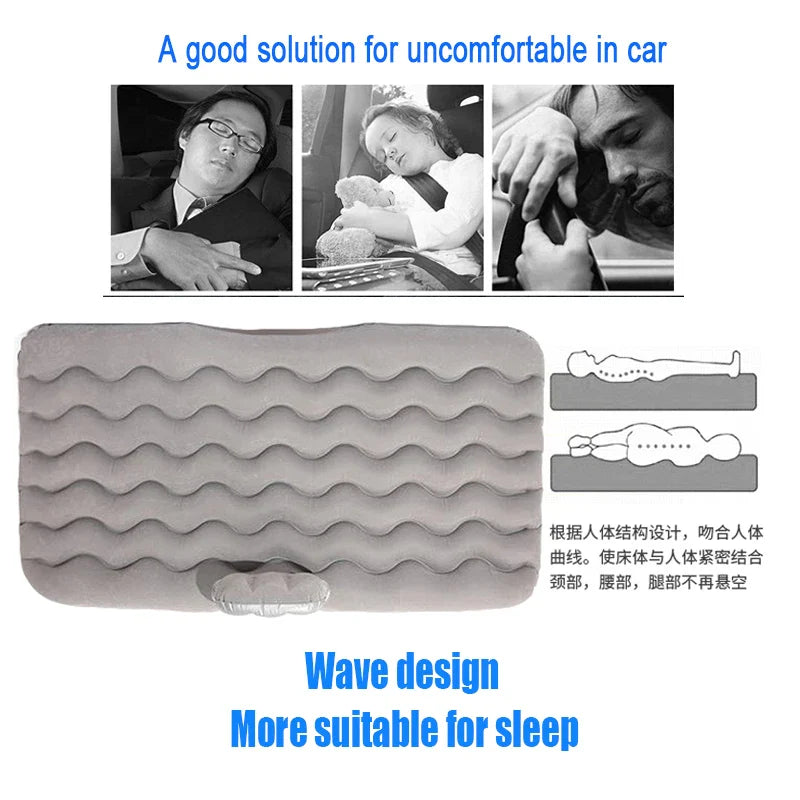 NNEOBA Universal Car Air Inflatable Travel Mattress Back Seat Bed with Pillow Grey