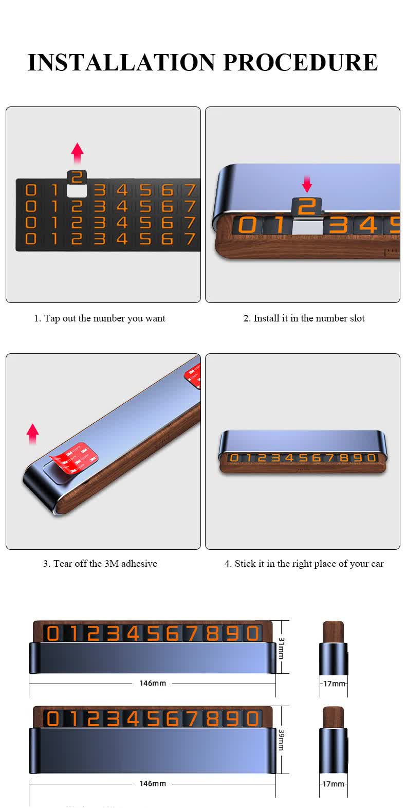 NNEDSZ Gray Premium Alloy and Wood Temporary Parking Card - Sliding Design for Privacy, Includes 6 Number Sets